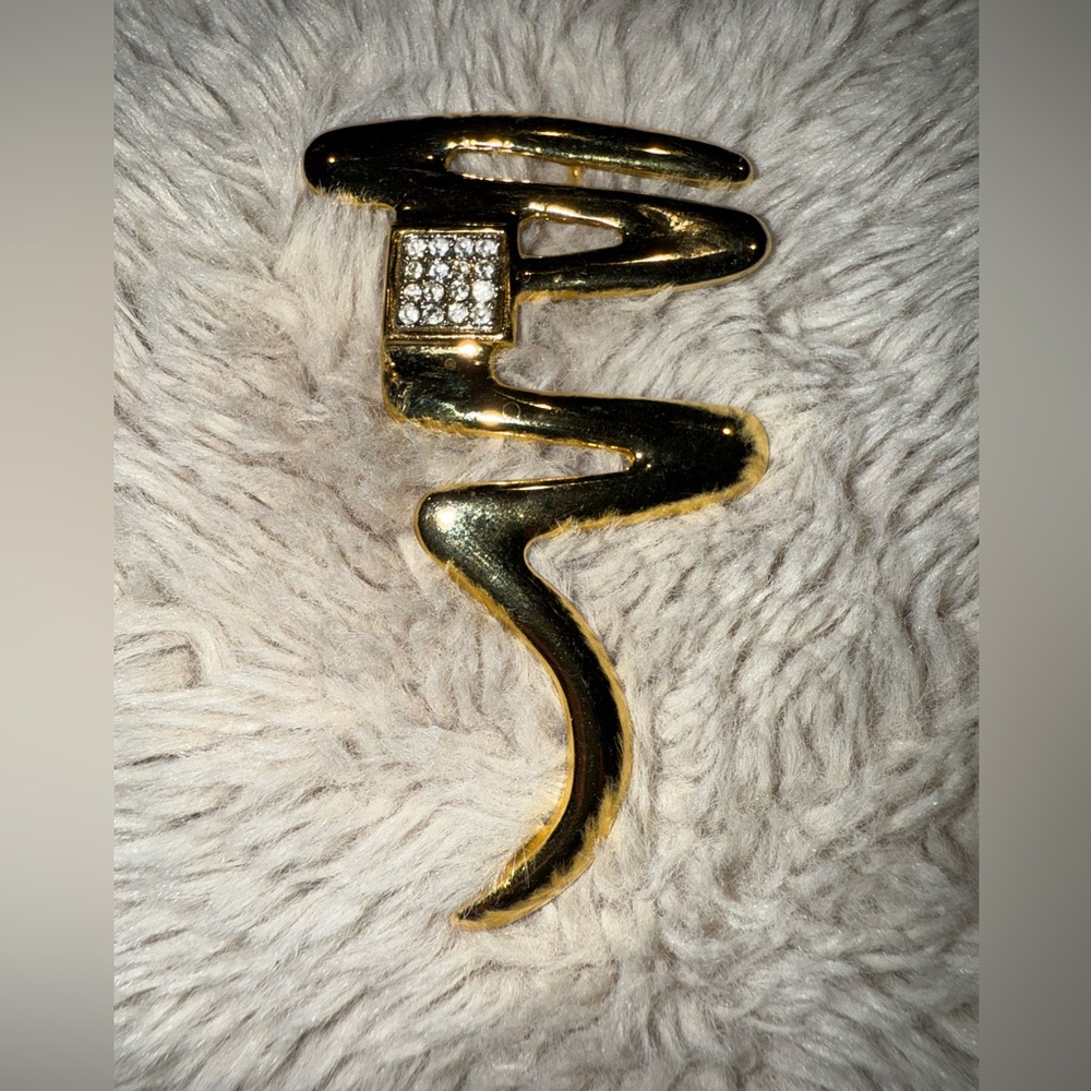 Vtg Brooch Or Pendant Stylized Swirl Signed PARK LANE  Gold‎ Tone Pave